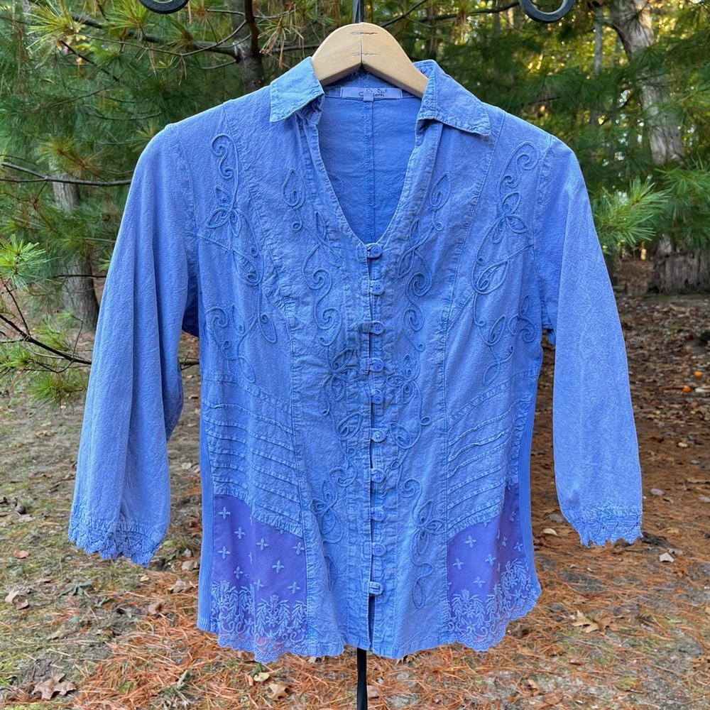 Y2K Giocam Peruvian Cotton Embroidered Blouse Lace Trim Fairy Boho Ren Faire
